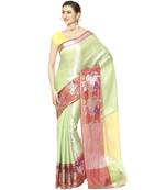 Green woven Faux kanchipuram silk saree with blouse