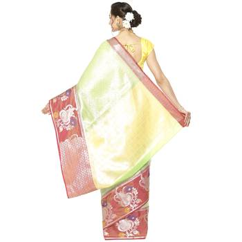 Green woven Faux kanchipuram silk saree with blouse 2