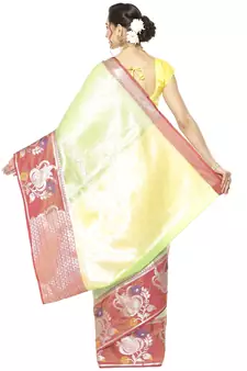 Green woven Faux kanchipuram silk saree with blouse