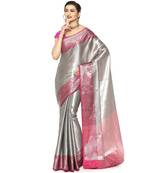 Pink woven kanchipuram silk saree with blouse