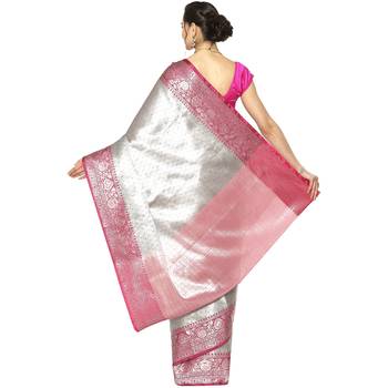 Pink woven kanchipuram silk saree with blouse 2