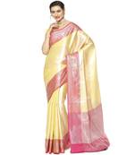 Beige woven kanchipuram silk saree with blouse