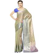 Green woven Faux kanchipuram silk saree with blouse