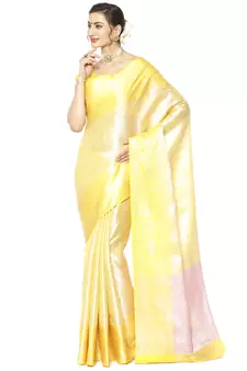 Beige woven Faux kanchipuram silk saree with blouse