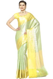 Green woven Faux kanchipuram silk saree with blouse
