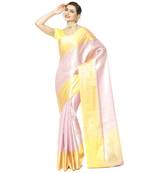 Pink woven Faux kanchipuram silk saree with blouse