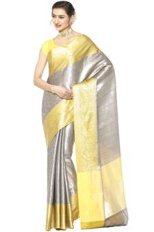 Grey woven Faux kanchipuram silk saree with blouse