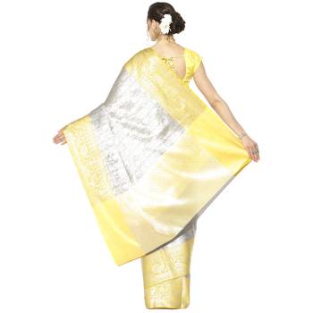 Grey woven Faux kanchipuram silk saree with blouse 2