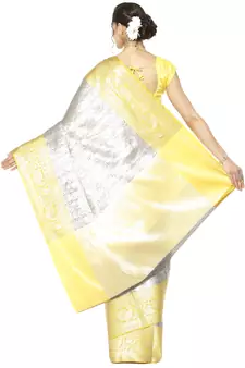 Grey woven Faux kanchipuram silk saree with blouse