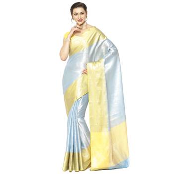 Blue woven Faux kanchipuram silk saree with blouse 1