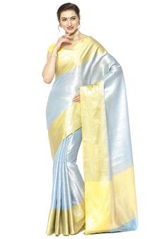 Blue woven Faux kanchipuram silk saree with blouse