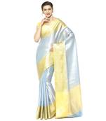 Blue woven Faux kanchipuram silk saree with blouse