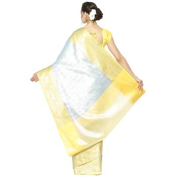 Blue woven Faux kanchipuram silk saree with blouse 2