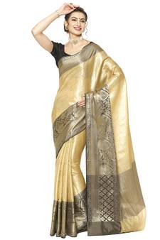 Beige woven Faux kanchipuram silk saree with blouse