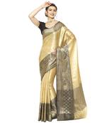 Beige woven Faux kanchipuram silk saree with blouse