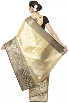 Beige woven Faux kanchipuram silk saree with blouse