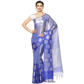 Blue woven Faux kanchipuram silk saree with blouse 1