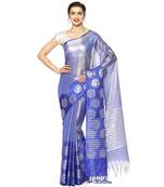 Blue woven Faux kanchipuram silk saree with blouse