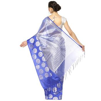Blue woven Faux kanchipuram silk saree with blouse 2