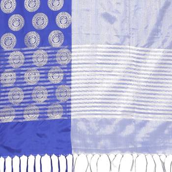 Blue woven Faux kanchipuram silk saree with blouse 4