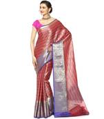 Red woven Faux kanchipuram silk saree with blouse