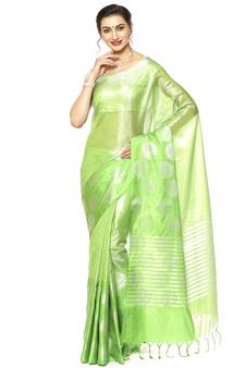Green woven Faux kanchipuram silk saree with blouse