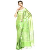 Green woven Faux kanchipuram silk saree with blouse