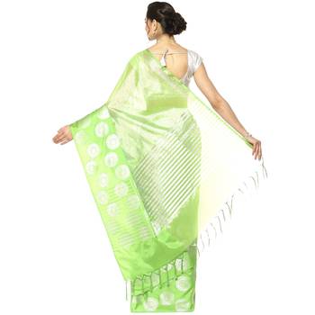 Green woven Faux kanchipuram silk saree with blouse 2