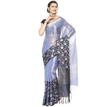 Black woven Faux kanchipuram silk saree with blouse 1