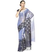 Black woven Faux kanchipuram silk saree with blouse