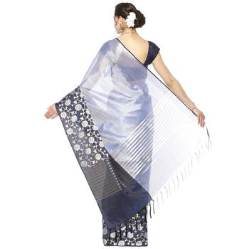 Black woven Faux kanchipuram silk saree with blouse 2