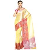 Beige woven Faux kanchipuram silk saree with blouse