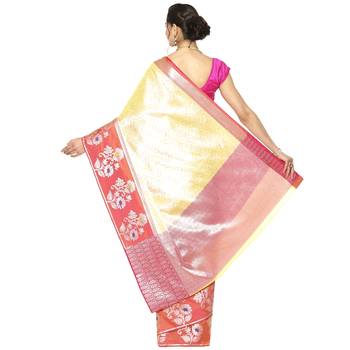 Beige woven Faux kanchipuram silk saree with blouse 2