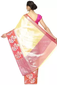 Beige woven Faux kanchipuram silk saree with blouse
