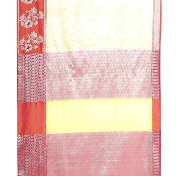 Beige woven Faux kanchipuram silk saree with blouse 3