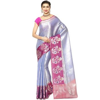 Blue woven Faux kanchipuram silk saree with blouse 1