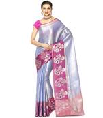 Blue woven Faux kanchipuram silk saree with blouse