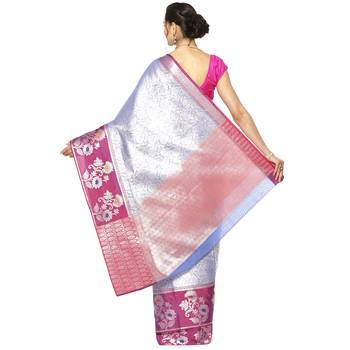 Blue woven Faux kanchipuram silk saree with blouse 2