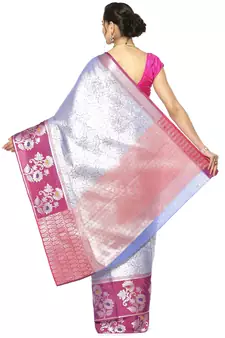 Blue woven Faux kanchipuram silk saree with blouse