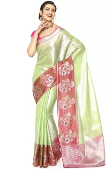 Green woven Faux kanchipuram silk saree with blouse