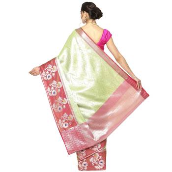 Green woven Faux kanchipuram silk saree with blouse 2
