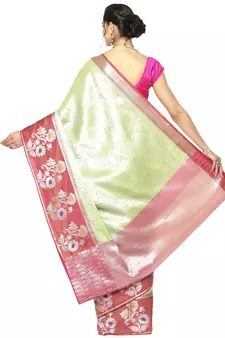Green woven Faux kanchipuram silk saree with blouse