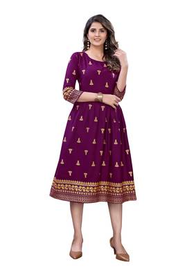 Wine Rayon Casual Wear Gold Print Kurta 1