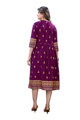 Wine Rayon Casual Wear Gold Print Kurta 2