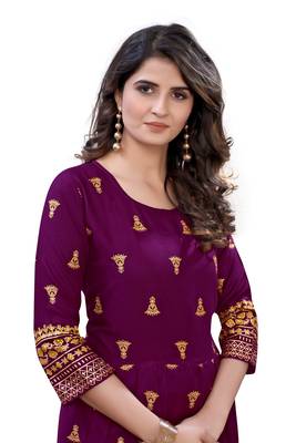 Wine Rayon Casual Wear Gold Print Kurta 3