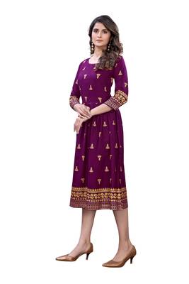 Wine Rayon Casual Wear Gold Print Kurta 5