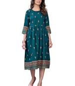 Teal Green Rayon Casual Wear Gold Print Kurta
