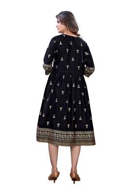 Black Rayon Casual Wear Gold Print Kurta 2
