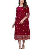 Red Rayon Casual Wear Gold Print Kurta