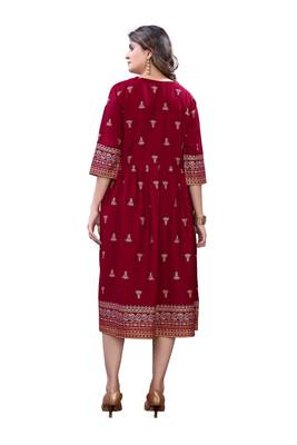 Red Rayon Casual Wear Gold Print Kurta 2